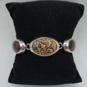 Taxco Mecico 9.25 Sterling Silver Bracelet w/Brown & Black Jasper Accent Stones